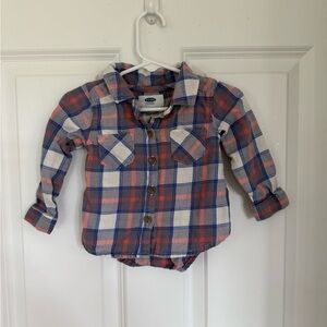 Old Navy Blue & Red Plaid Toddler Boy Button Down Shirt - Size 12-18 months